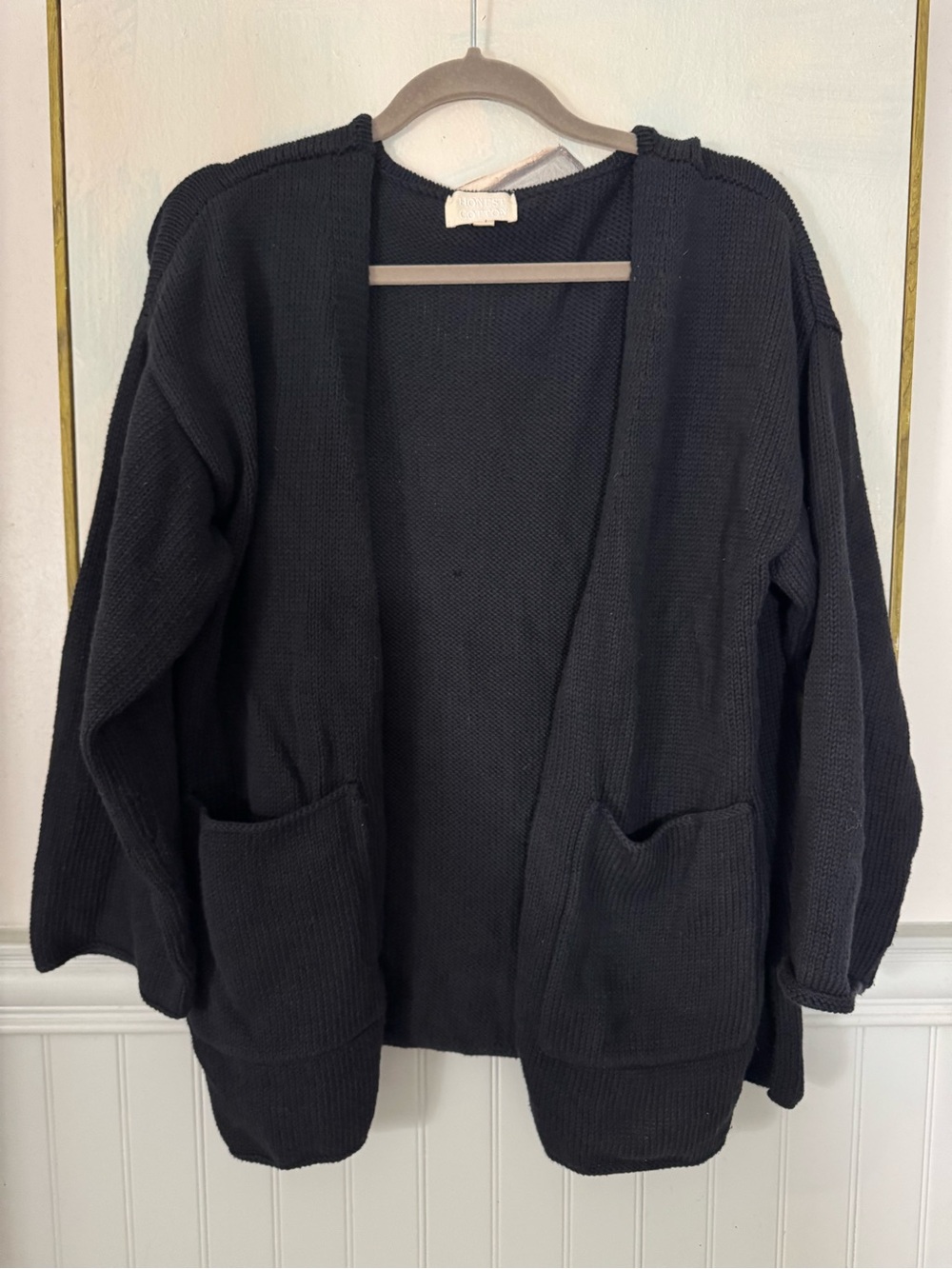 HONEST COTTON Knit Pocket Cardigan O/S Black 100% Cotton Oversized Handmade